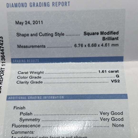 Princess cut / Platinum 1.61 Carat / G / VS2 / Diamond Ring - Picture 4 of 12